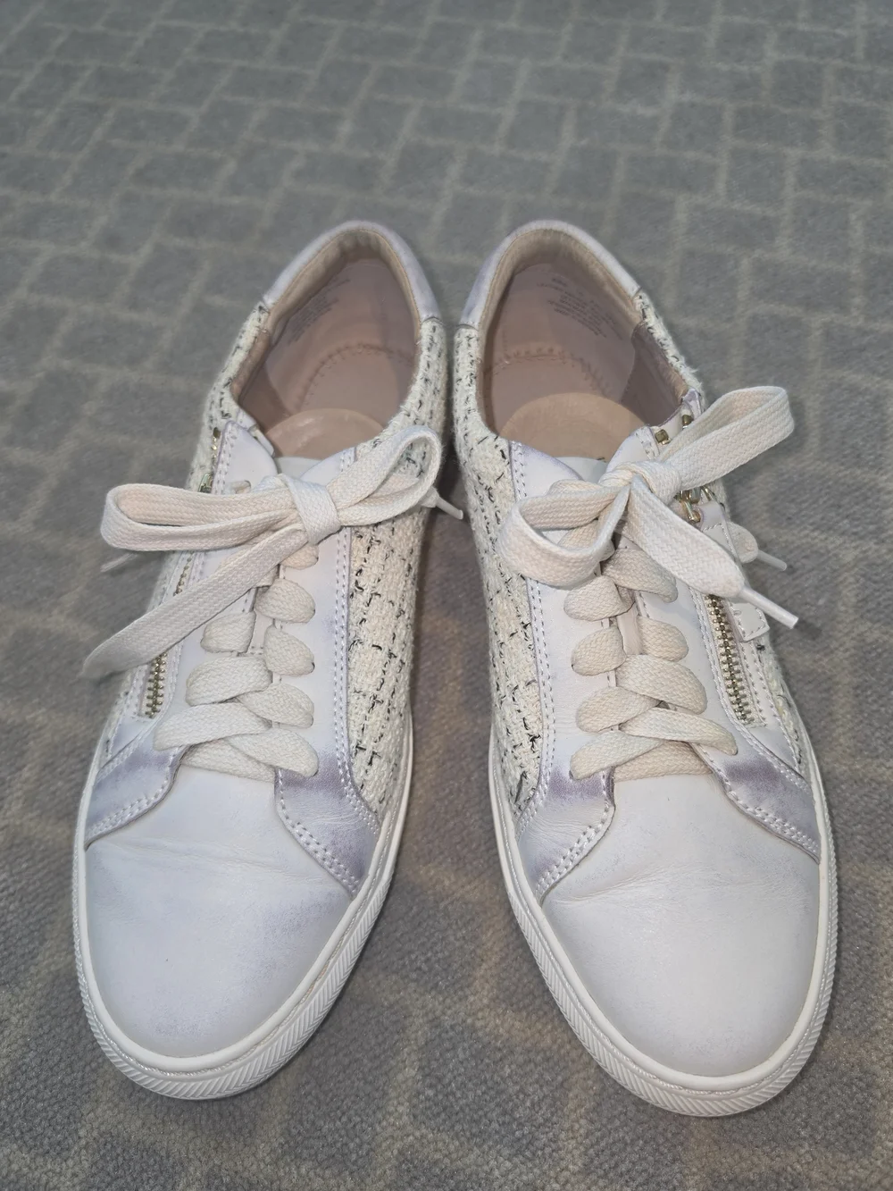 Women’s Casual Lace-Up Sneakers with Side Zip in Off-White